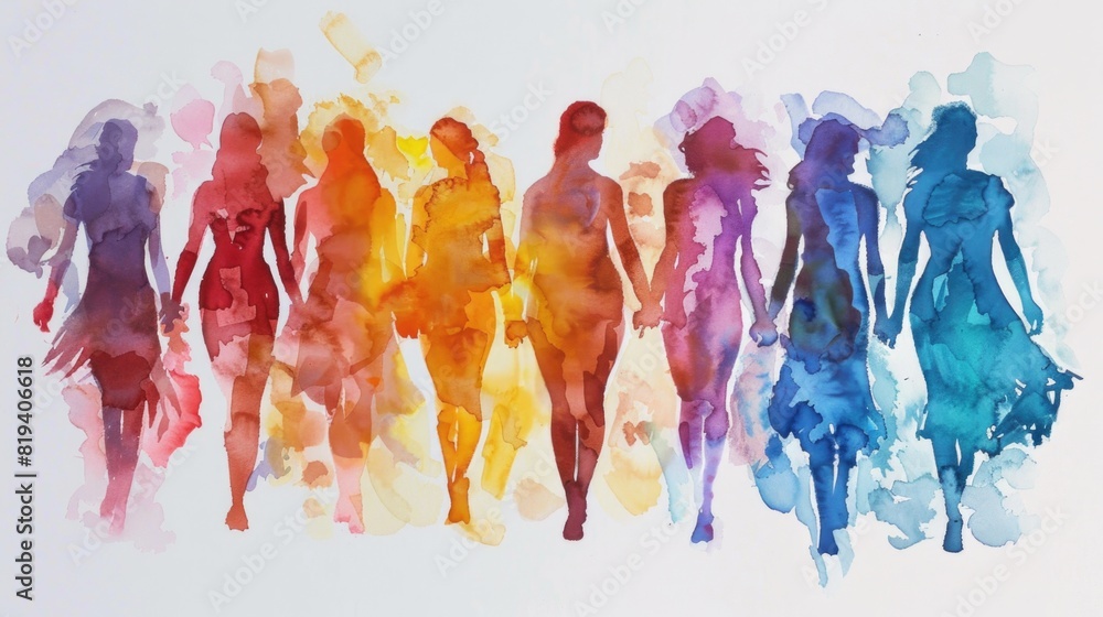 Watercolor silhouettes of women holding hands Watercolor silhouettes of women holding hands