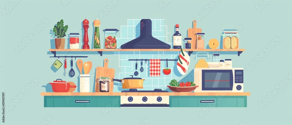 food flat design front view home cooking theme animation Complementary Color Scheme
