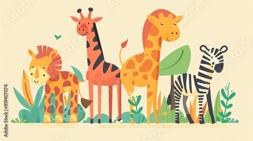 animals flat design side view safari theme animation Complementary Color Scheme