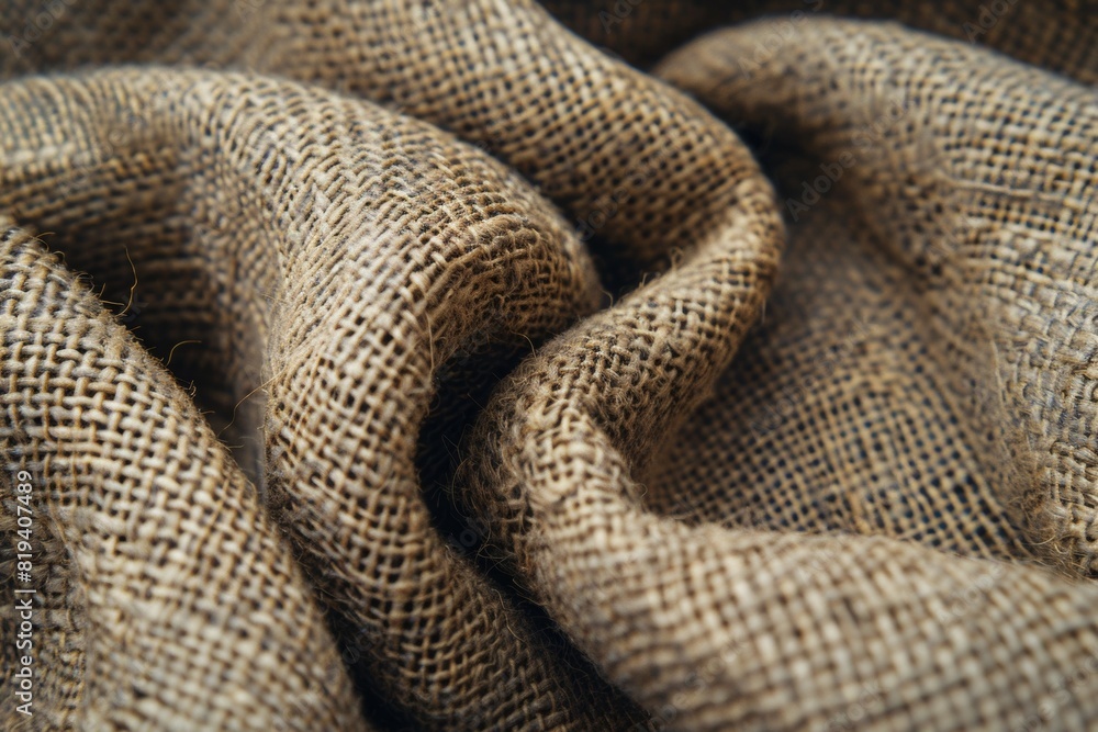 A piece of burlap fabric with a wavy texture A piece of burlap fabric with a wavy texture
