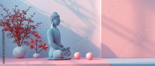 health flat design side view meditation theme 3D render colored pastel photo