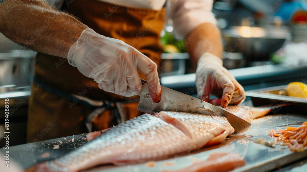 Gourmet Precision: Close-Up with the Chef and Fresh Fish