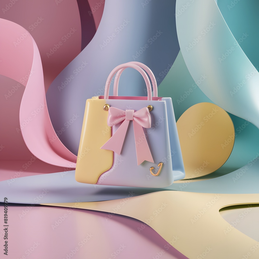A cute shopping bag 3d render illustration on pastel background. modern pastel color ladies bag icon. sale or shopping element. Cartoon shopping bag for kids. A cute shopping bag 3d render illustration on pastel background. modern pastel color ladies bag icon. sale or shopping element. Cartoon shopping bag for kids.