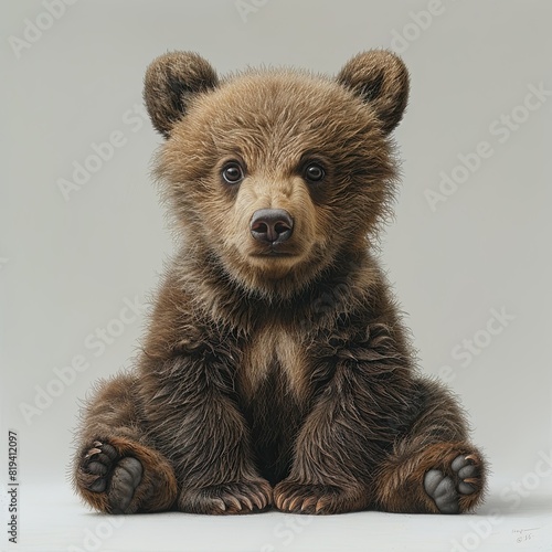 hyper realistic picture of a young bear, full body, white background 