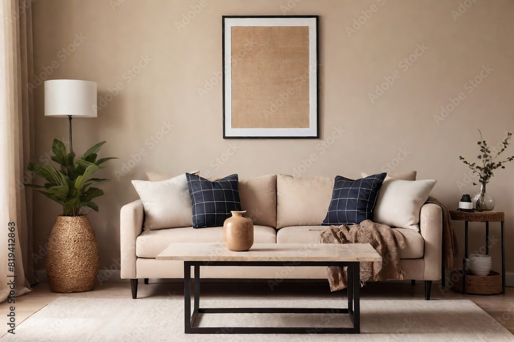 Warm and cozy living room interior design with beige color. Warm and cozy living room interior design with beige color.