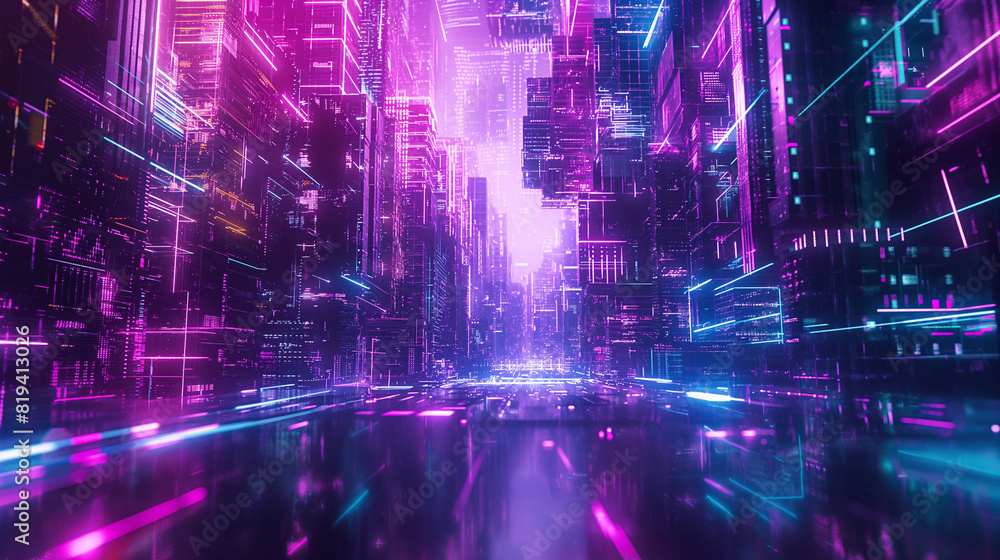 a digital futurism background, with neon colors and high-tech elements, creating a scene that embodies the cutting-edge advancements of the digital age