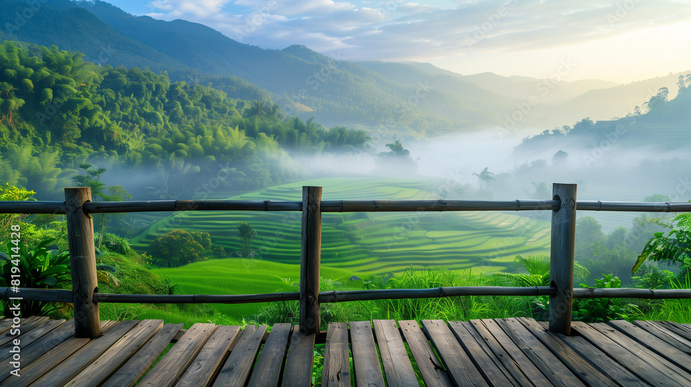 Wooden Deck Overlooking Rice Field