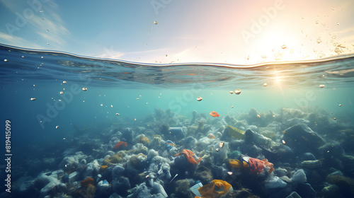  Plastic ecology ocean sea water underwater pollution trash Eco world problem Graphic Art