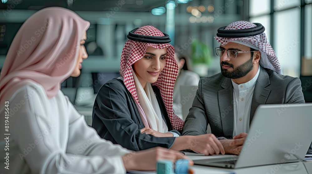 Arab Company Owners. Multicultural Meeting in Modern Office Between American and Saudi Businessman Arab Company Owners. Multicultural Meeting in Modern Office Between American and Saudi Businessman