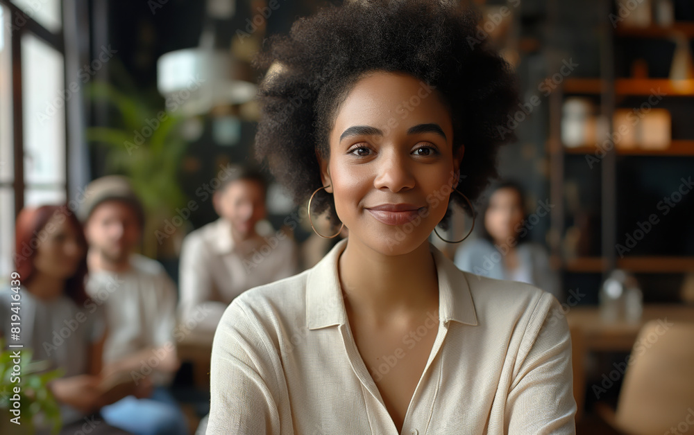 Confident Young Businesswoman in Team Meeting Confident Young Businesswoman in Team Meeting