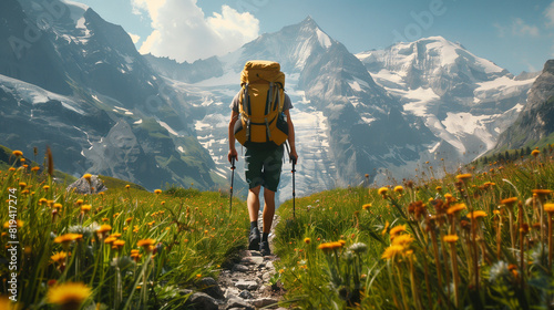 Man Hiking Up Trail