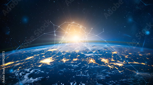Global internet connection illustrated through network nodes on Earth,Global Connection Concept Technology 