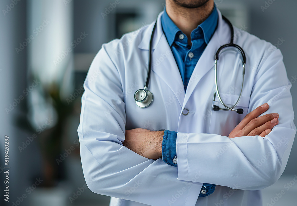 Photo portrait of young male doctor arms crossed and wearing a stethoscope Photo portrait of young male doctor arms crossed and wearing a stethoscope