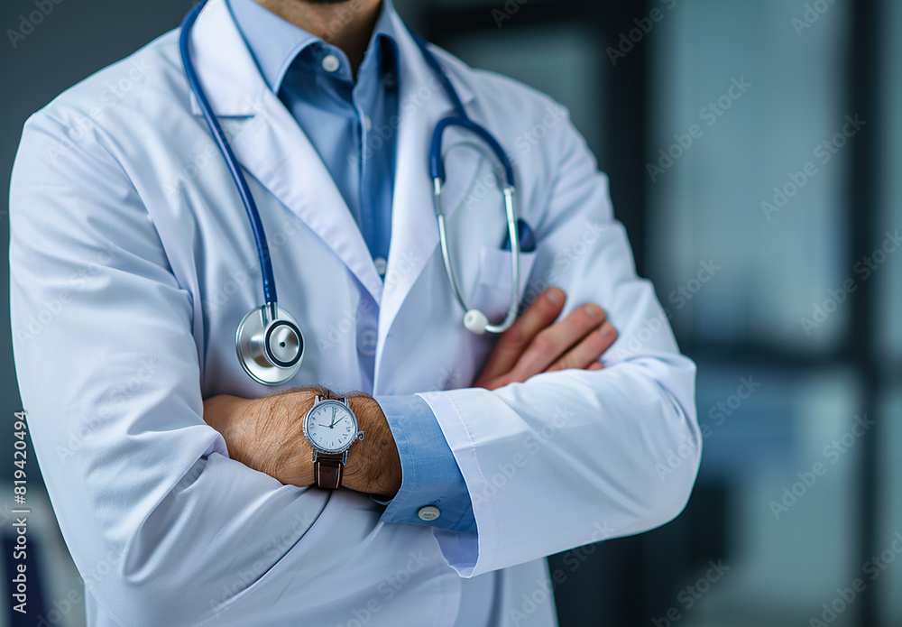 Photo portrait of young male doctor arms crossed and wearing a stethoscope Photo portrait of young male doctor arms crossed and wearing a stethoscope