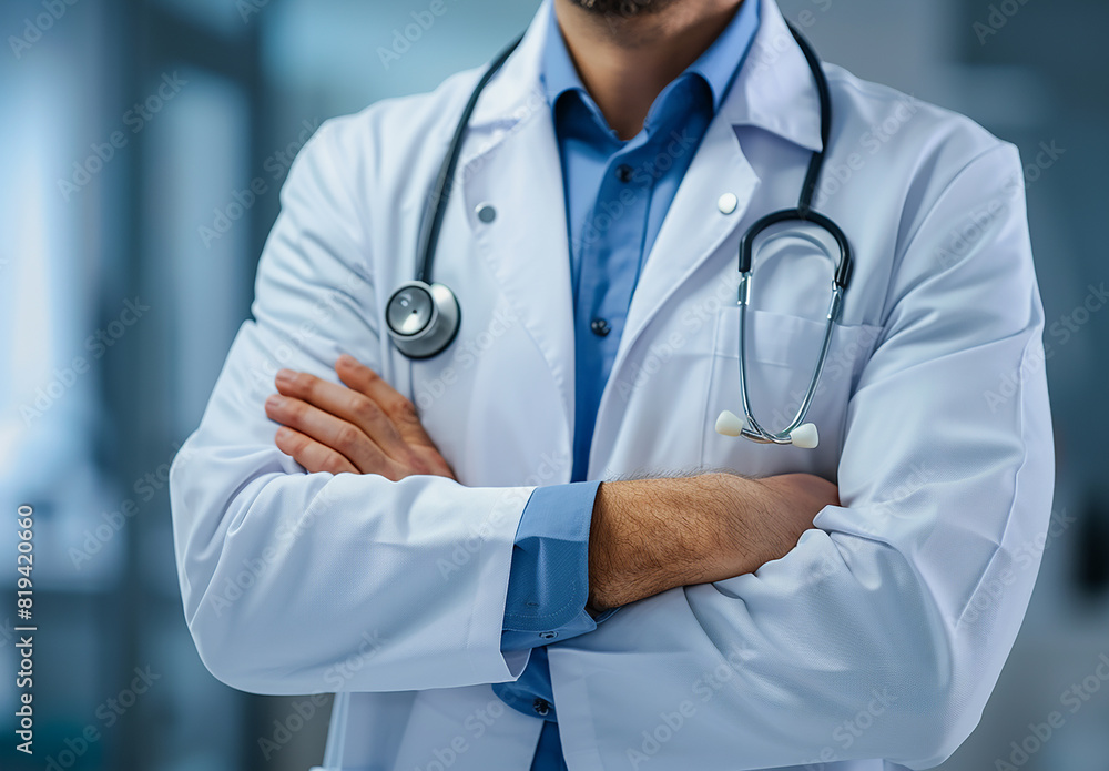 Photo portrait of young male doctor arms crossed and wearing a stethoscope Photo portrait of young male doctor arms crossed and wearing a stethoscope