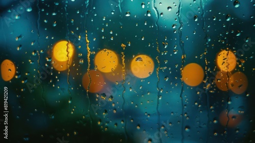 A Close-up View of a Car on the Street  Taken from the Inside of a House through Drops of Water on a Window