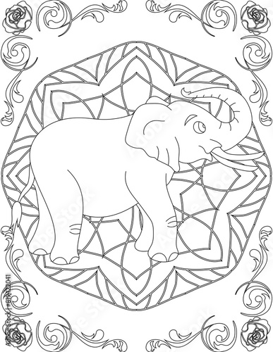 Elephant on Mandala Coloring Page. Printable Coloring Worksheet for Adults and Kids. Educational Resources for School and Preschool. Mandala Coloring for Adults