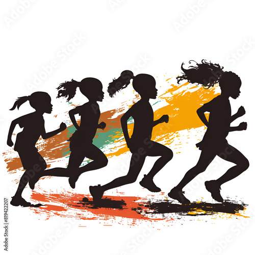 Girls' silhouettes running marathon race on isolated background, Generative AI