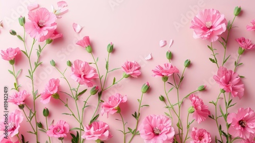 A Close-Up Portrayal of Pink Flowers in Full Bloom Against a Soft Pink Background  Capturing the Essence of Spring s Beauty.