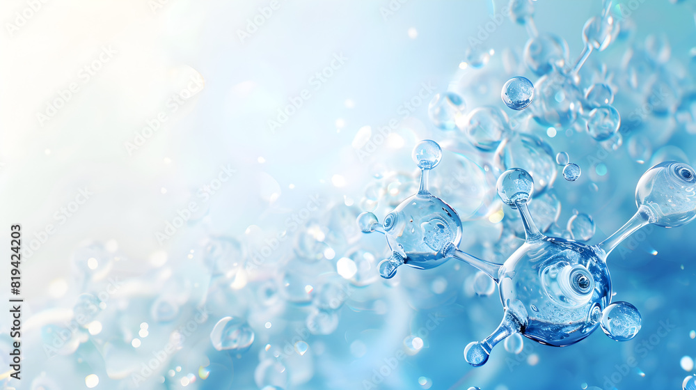 Conceptual image of a molecular model with a blue bokeh background,science background