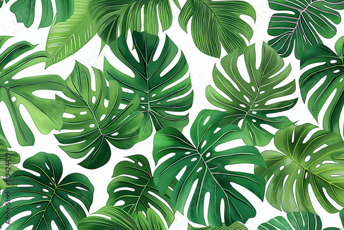 Tropical leaves pattern background design of Monstera leaves  plant motif  leaf decoration.
