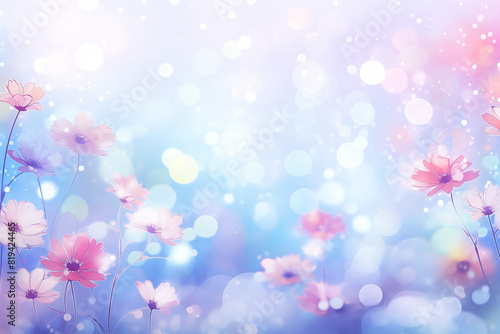 summer flowers on Blurred background with soft pastel colors  bokeh effect  bubbles and sparkles 