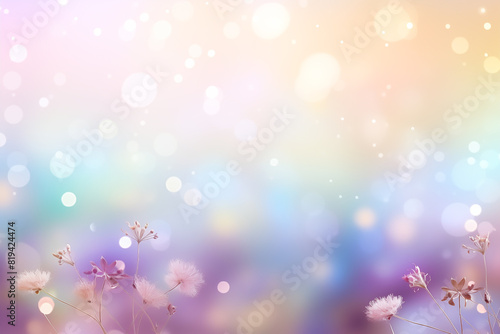 summer flowers on Blurred background with soft pastel colors  bokeh effect  bubbles and sparkles 