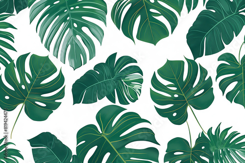 Tropical leaves pattern background design of Monstera leaves  plant motif  leaf decoration.