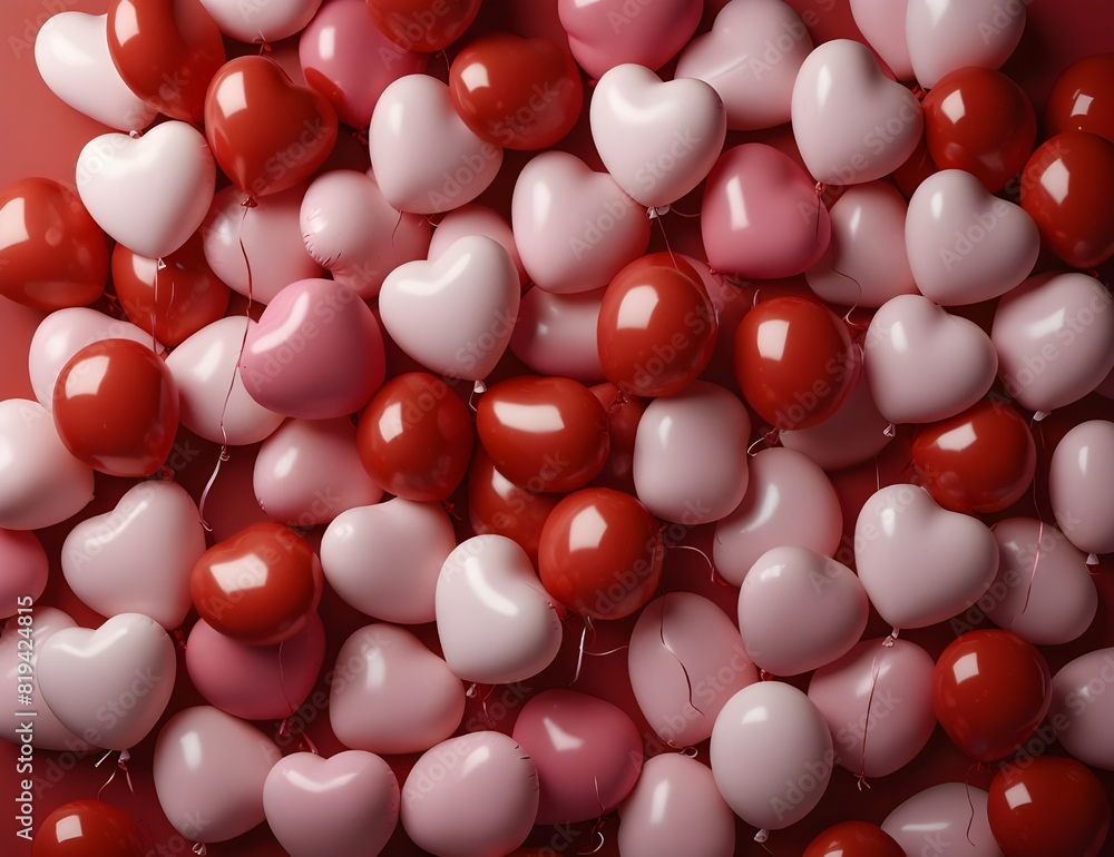 Valentine's Day Concept Background Featuring Red and Pink Hearts like Balloons on a Red Background. Perfect for Flat Lay and Top View Photography Valentine's Day Concept Background Featuring Red and Pink Hearts like Balloons on a Red Background. Perfect for Flat Lay and Top View Photography