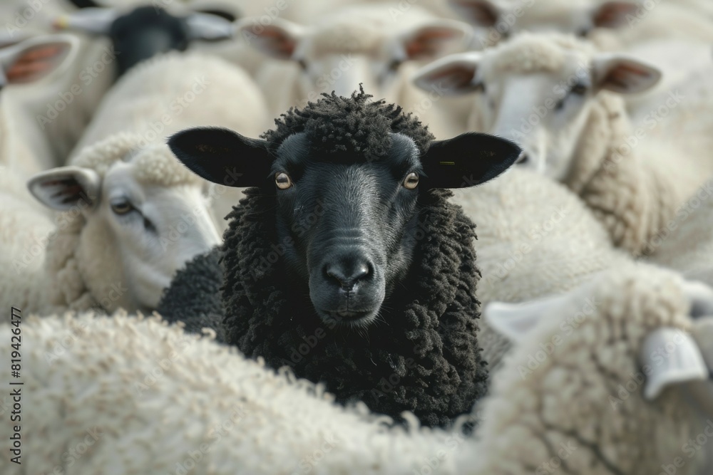 Black sheep. Background with selective focus and copy space Black sheep. Background with selective focus and copy space