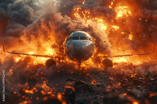 Airplane crash. Background with selective focus and copy space