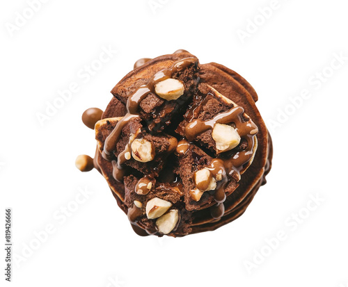 Chocolate hazelnut pancakes isolated on transparent background Ai generative.