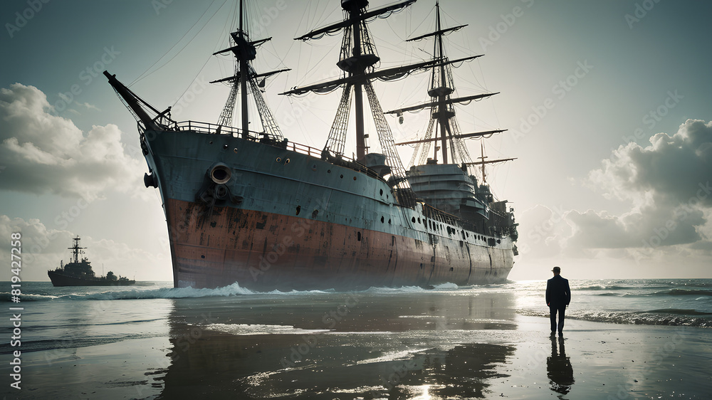 AI image generate damaged battleship AI image generate damaged battleship