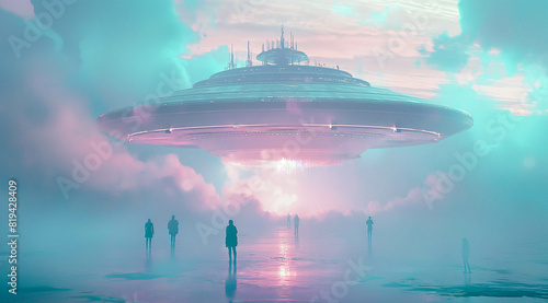 Ufo over the city  sci-fi backround