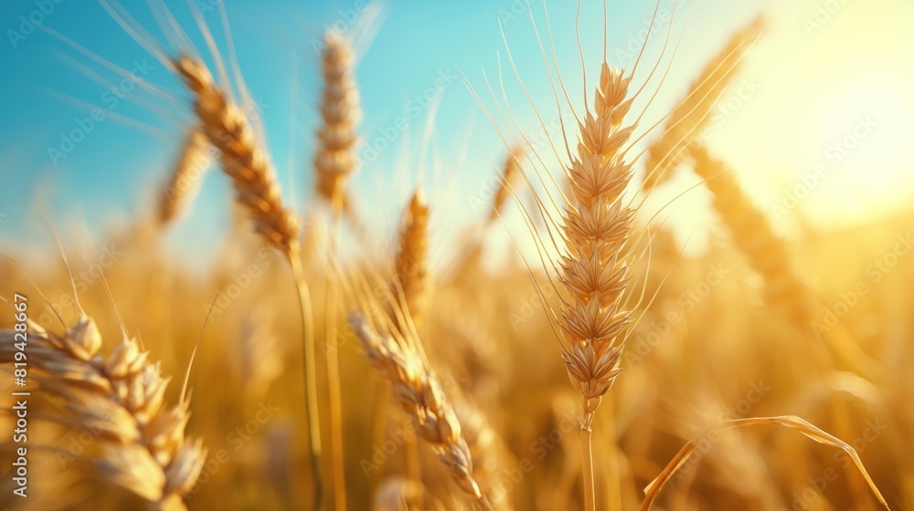 Golden wheat field under a bright blue sky Golden wheat field under a bright blue sky