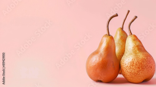 Pears, a photorealistic illustration against pastel pink background with copy space for text or logo, beautifully illuminated by studio lighting