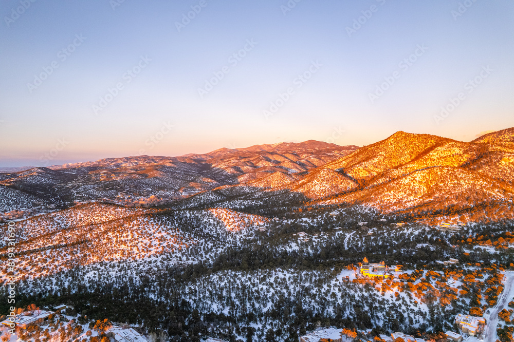 Fototapeta premium Santa Fe in the winter. The Sangre de Cristo Mountains. Santa Fe, New Mexico.