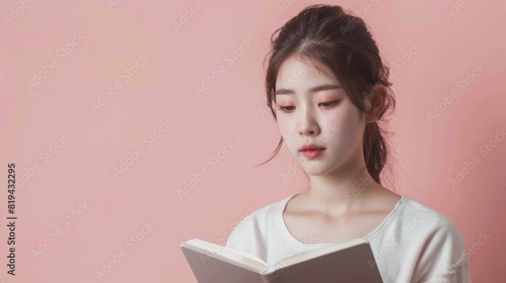 Young female reading a book, studen university, or working Young female reading a book, studen university, or working
