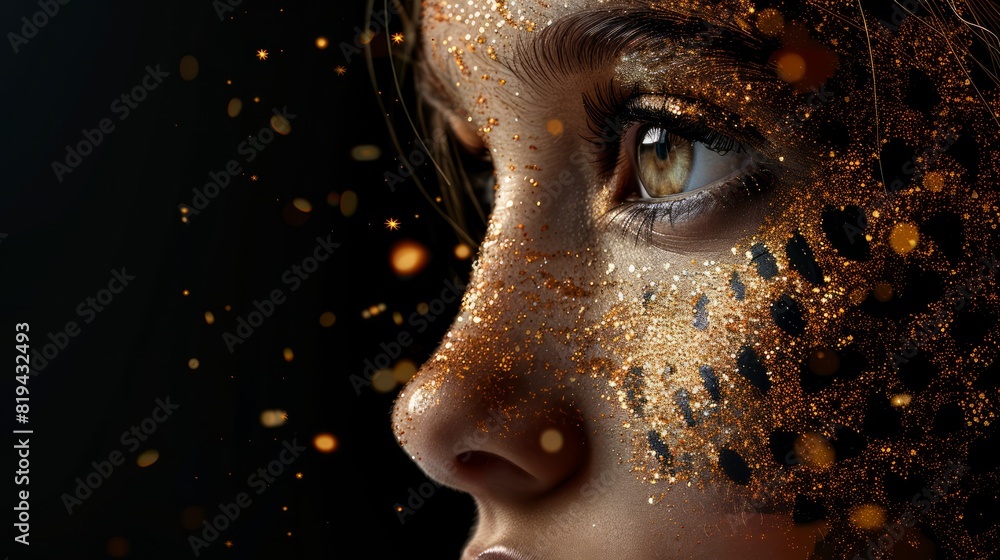 Creative portrait of a beautiful girl with leopard-like skin texture and features, emphasizing a unique artistic vision Creative portrait of a beautiful girl with leopard-like skin texture and features, emphasizing a unique artistic vision