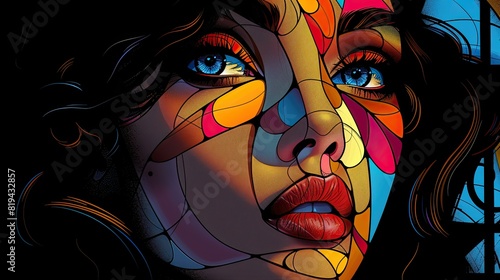 mobile passionate girl in the style of coloristic intensity, colorful animation stills, large-scale murals, distorted perspective, ferrania p30, bold outlines photo