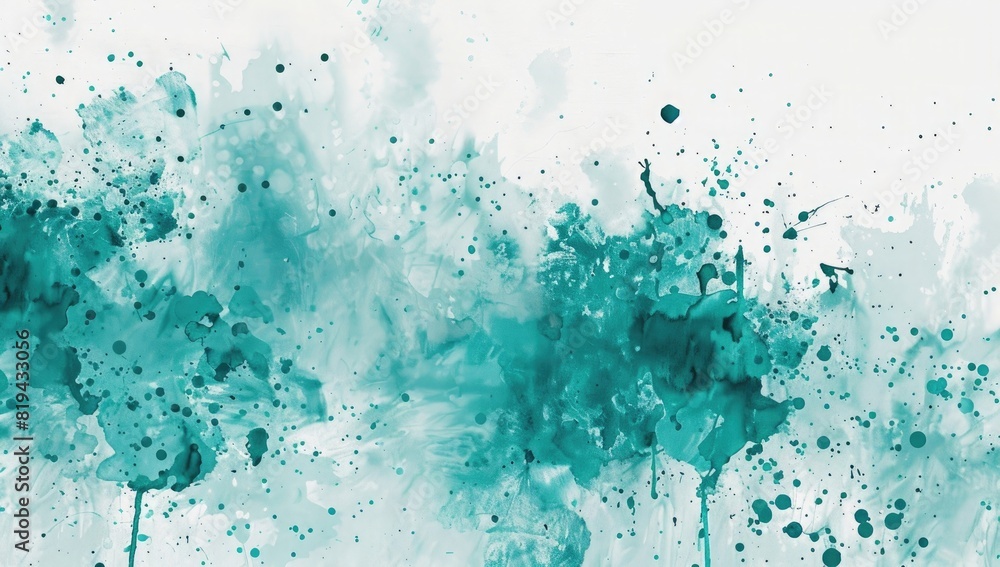 Abstract teal and white background with splash of ink paint