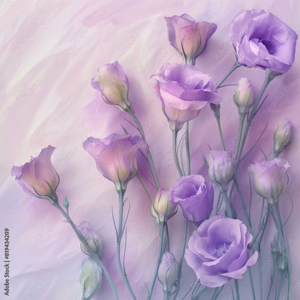 Obraz premium Pastel Purple Flowers on Soft Gradient Background