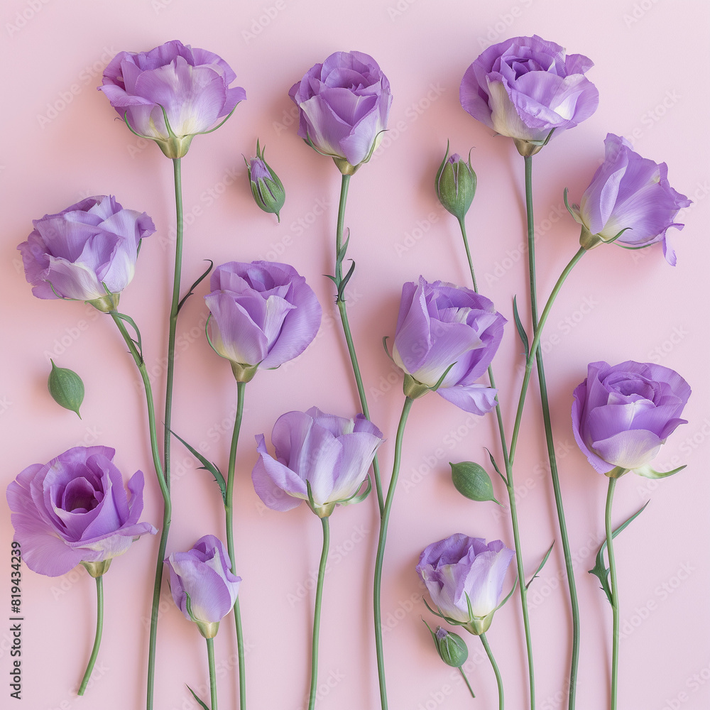 Obraz premium Pastel Purple Flowers eustoma on Soft pastel Background