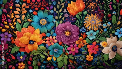 Floral Tapestry: A Multicolored Masterpiece Depicting the Beauty and Diversity of a Flower Garden.