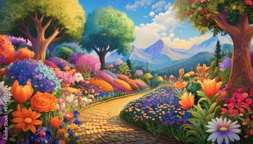 Floral Tapestry  A Multicolored Masterpiece Depicting the Beauty and Diversity of a Flower Garden.