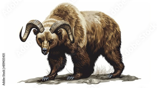 A bear with ram horns embodies mixed strength and agility.