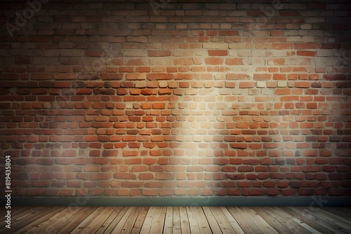 A bare brick wall with patches of plaster and a gleaming wooden floor suggesting a space for potential