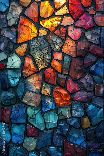 mosaic pattern seamless background image, in the style of stained glass, colorful gradients, mirror effect 