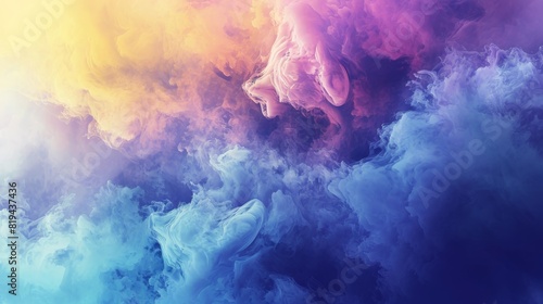 Abstract colorful smoke in gradient hues of purple, blue, and yellow, creating a dreamy and ethereal background perfect for creative designs. photo
