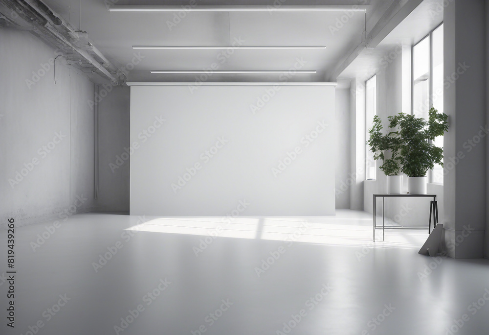White open space office interior blank mock up wall White open space office interior blank mock up wall